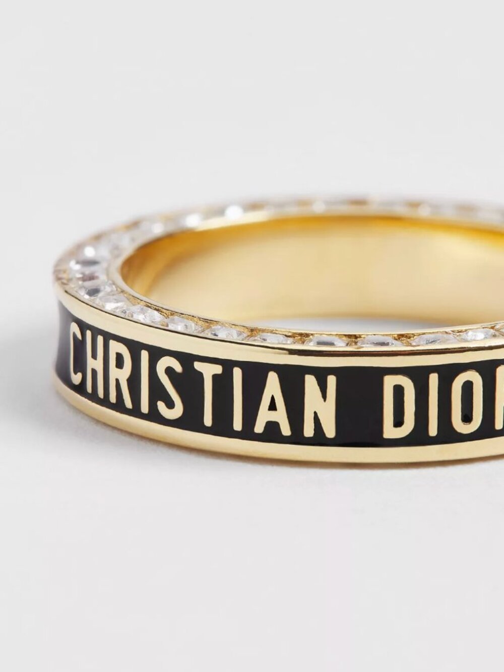 Dior Night Code Ring Gold-Finish Metal Crystal Black Lacquer Size M